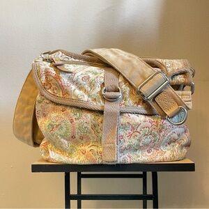 Vintage Fossil Paisley & Tan Canvas Bag w Multiple Pockets EUC